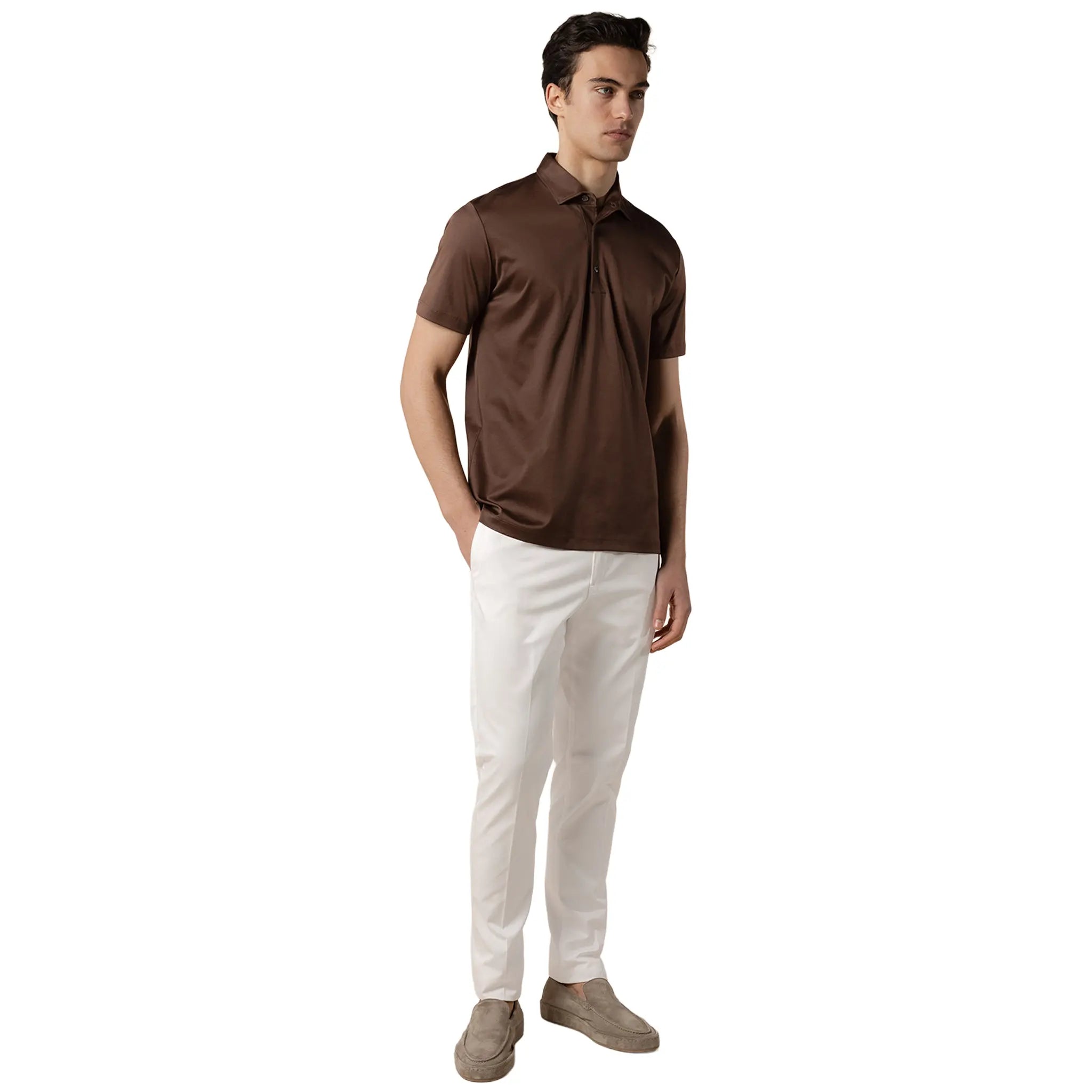 Front View of Aurélien Aur1 Chocolate Polo Shirt AUR1POLOCHOCOLATE